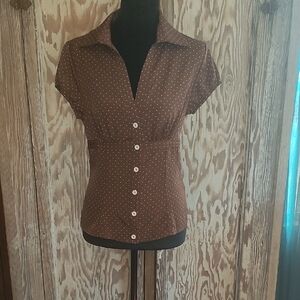 SHEIN Brown Polka Dot Blouse